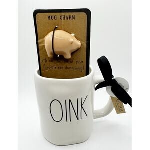 Rae Dunn "OINK" mug with a pig-shaped mug charm.